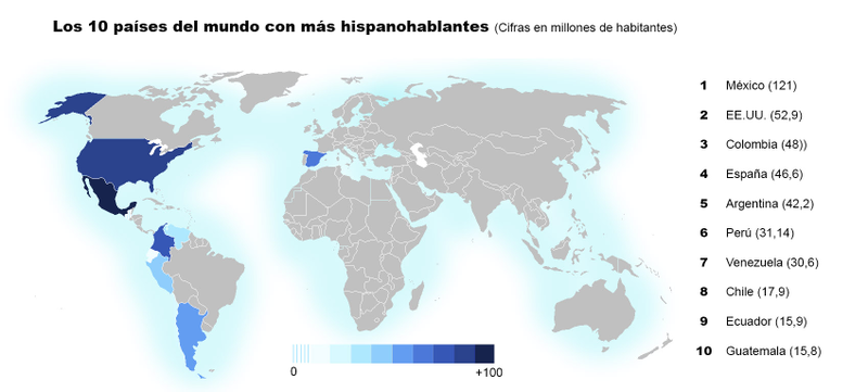 Illustration for article titled ¿Cuáles son los países con más hispanohablantes del mundo?